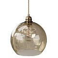 Amber Glass Globe Pendant Light With Brass Fitting And Spiral Filament