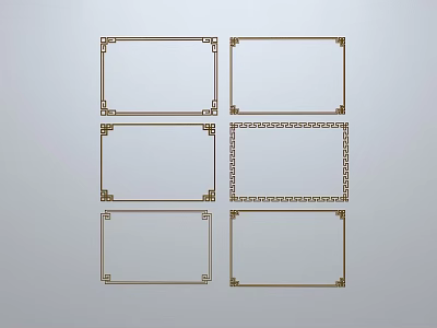 Ornate Sculpted Golden Frames Featuring Various Decorative Border Patterns 3d model