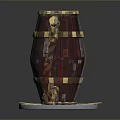 Vintage Wooden Barrel Shaped Household Item With Metal Hoops Rope Handle And Coin Decorated Base