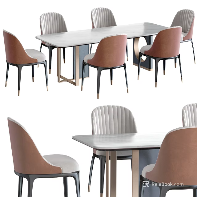 Modern Dining Table Set With Upholstered Chairs And Sleek White Tabletop 3d model