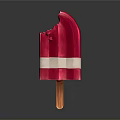 Bitten Red Popsicle With White Stripes On Wooden Stick Against Gradient Background