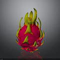 Fresh Red Dragon Fruit With Yellow Spikes On Black Background Surface