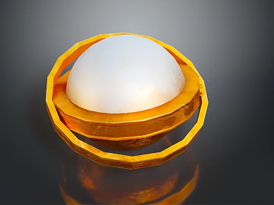 Golden Ring Structure With White Spherical Object In Center On Dark Background 3d model