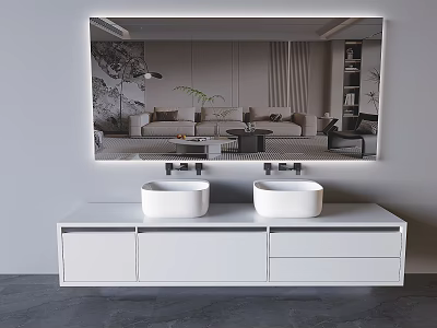 Hanging Solid Wood Bathroom Cabinet Bathroom Cabinet Double Basin Washbasin Intelligent Bathroom Mirror 3d model