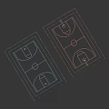 Two Basketball Courts With Black Mesh Fences Blue Yellow Green Red Surfaces And Basketball Hoops