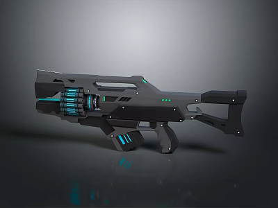 Futuristic Sci Fi Weapon With Metallic Structure Glowing Cyan Elements And Advanced Tech Design Details 3d model