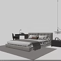 Modern Upholstered Double Bed Interior With Pillows Nightstand Lamp And Rug