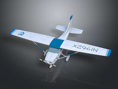 White And Blue Model Passenger Plane With Propeller And X296IN Registration On Wings 3d model
