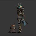 Game And Movie Wolf Like Characters With Blue Ears Tail Decorated Outfits And Small Companion