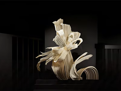Abstract Wooden Sculpture With Dynamic Curved Design In Modern Art Gallery 3d model