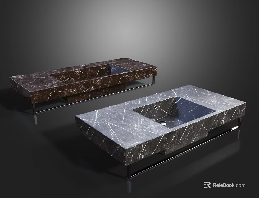 Modern Marble Washbasin Countertops With Built In Sinks And Metal Frames 3d model 