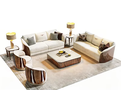 Modern Sofa and Coffee Table Set With Decorative Pillows Side Tables and Lamps 3d model