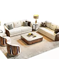 Modern Sofa and Coffee Table Set With Decorative Pillows Side Tables and Lamps