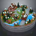 Scenic Natural Scene With Snow Covered House Colorful Trees Pathway And Small Bridge Over Stream