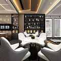 Modern Lounge Area Interior Design With Round Table Chairs Bookshelves And Decorative Lighting