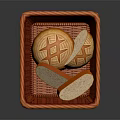 Fresh Artisan Bread Loaves with Cross Patterns in Red Wicker Basket