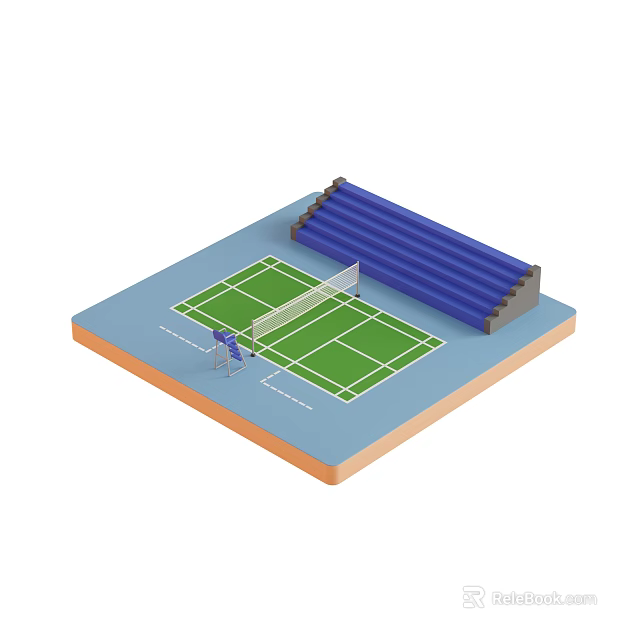 Tennis Scene Decorative Figurine Set With Green Court White Net Blue Stands And Miniature Figure 3d model 