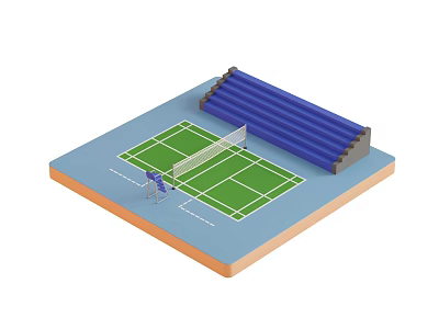 Tennis Scene Decorative Figurine Set With Green Court White Net Blue Stands And Miniature Figure 3d model