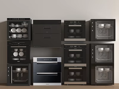 Modern Black Built In Kitchen Appliances With Ovens Microwaves And Sleek Design 3d model