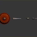 Traditional Hardware Tools With Wooden Handles And Metal Heads Including Axe Chisel Plunger Hook