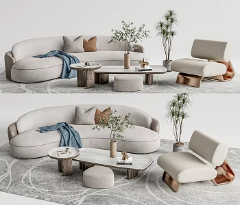 Quiet Sofa Tea Table Combination Sofa Coffee Table 3d model