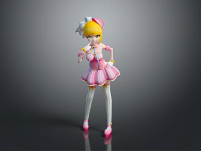 3D Anime Character With Blonde Hair White Hair Accessory Pink Dress And Pink Shoes 3d model