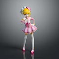 3D Anime Character With Blonde Hair White Hair Accessory Pink Dress And Pink Shoes