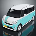 Cute Blue And White Compact Car Exterior With Round Headlights And Yellow License Plate