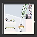 Cartoon Style Room Interior With Colorful Furniture Decorative Posters Green Plants And Bookshelf