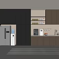 Modern Tea Room Interior Design With Black Wooden Cabinets Coffee Machine And Storage Shelves