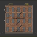 Cartoon Scene Of Multi Story Brick Building With Fire Escape Windows And Yellow Rooftop