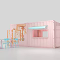 Pink Container Structure With Orange Carved Decoration Outdoor Blue Bar Stools And Tables
