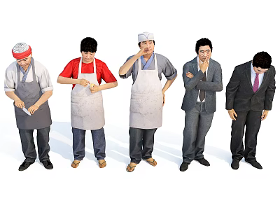 Group of People Wearing Aprons and Suits with Different Poses and Actions 3d model