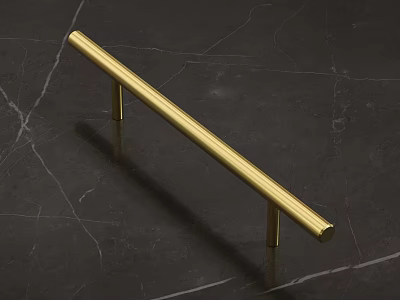Modern Golden Long Door Handle Design On Black Marble Background Surface 3d model