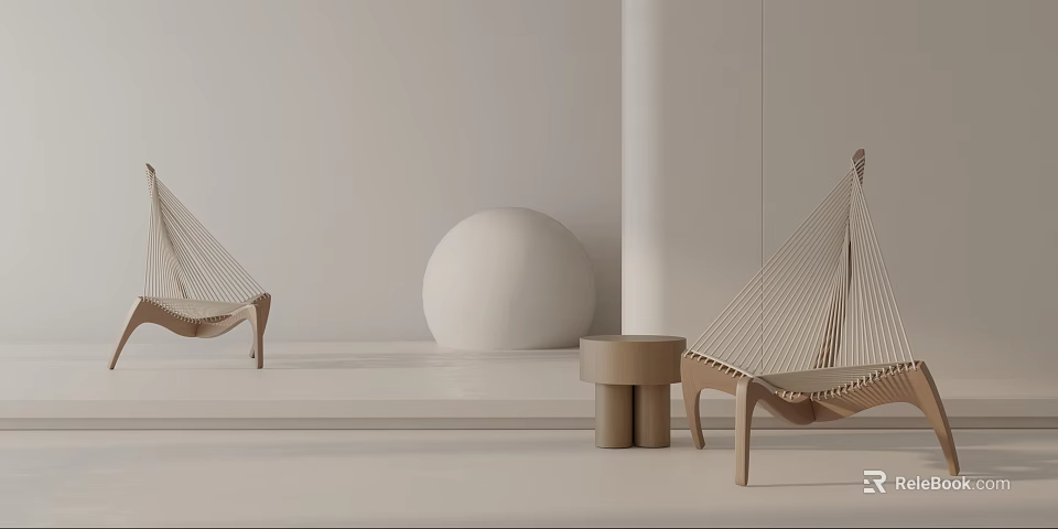 Modern Leisure Chair With Wooden Frame And Woven Design In Minimalist Setting 3d model 