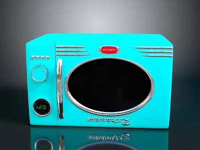 Turquoise Blue Retro Style Microwave Oven With Silver Trim Round Dial And Digital Display Panel 3d model