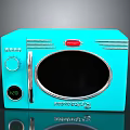 Turquoise Blue Retro Style Microwave Oven With Silver Trim Round Dial And Digital Display Panel