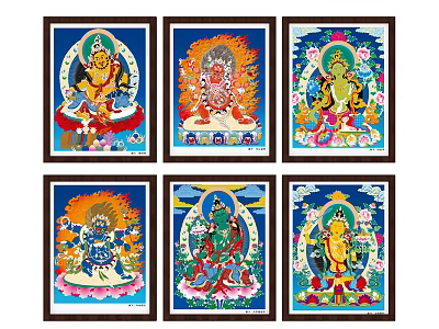Colorful Framed Six Piece Traditional Religious Art Wall Decor with Detailed Figures 3d model