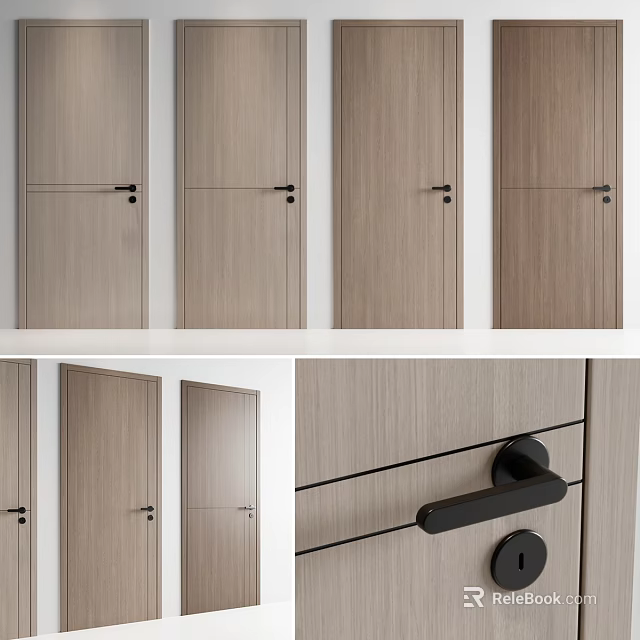Light Wood Hinged Doors With Modern Design And Black Handles For Home 3d model 