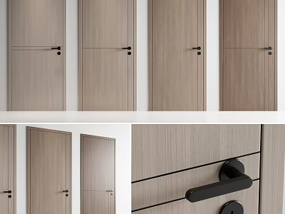 Light Wood Hinged Doors With Modern Design And Black Handles For Home 3d model