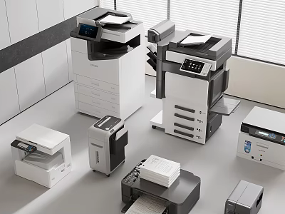 Modern Office Space Featuring Essential Office Appliances Multifunctional Printers And Copiers 3d model