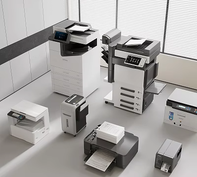 Modern Office Space Featuring Essential Office Appliances Multifunctional Printers And Copiers 3d model
