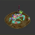 Crab and Fisherman's Knife on Round Platter with Dirt and Grass