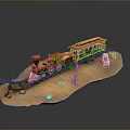 Vintage Steam Train Model In Desert Landscape With Cacti Small Plants And Tracks