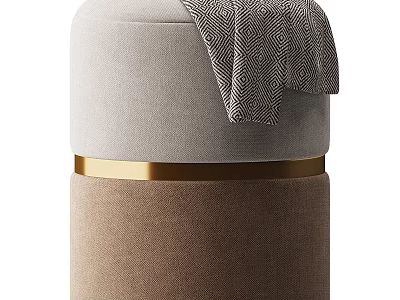 Modern Upholstered Sofa Stool With Light Gray Top Brown Base And Patterned Blanket 3d model