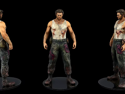 Muscular Man Action Figure in White Tank Top with Bloody Stained Pants 3d model