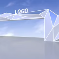Modern Geometric Archway with LOGO White Polygonal Structure against Blue Sky and White Clouds