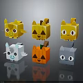 Cute Cube Shaped Cartoon Characters And Creatures In Yellow Orange White Gray With Smiling Faces