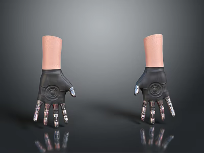 Innovative Bionic Hands Design With Black Glove Metallic Fingers And Lifelike Skin Wrist 3d model