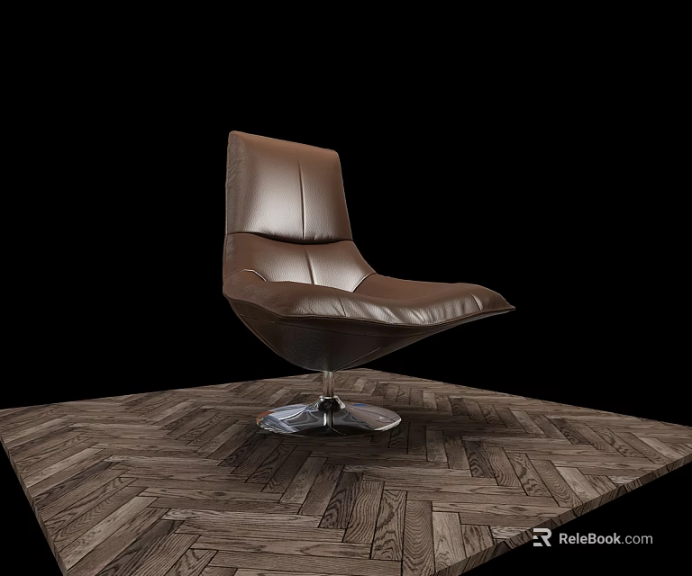 Modern Brown Leather Office Chair With Swivel Base On Wooden Floor 3d model 